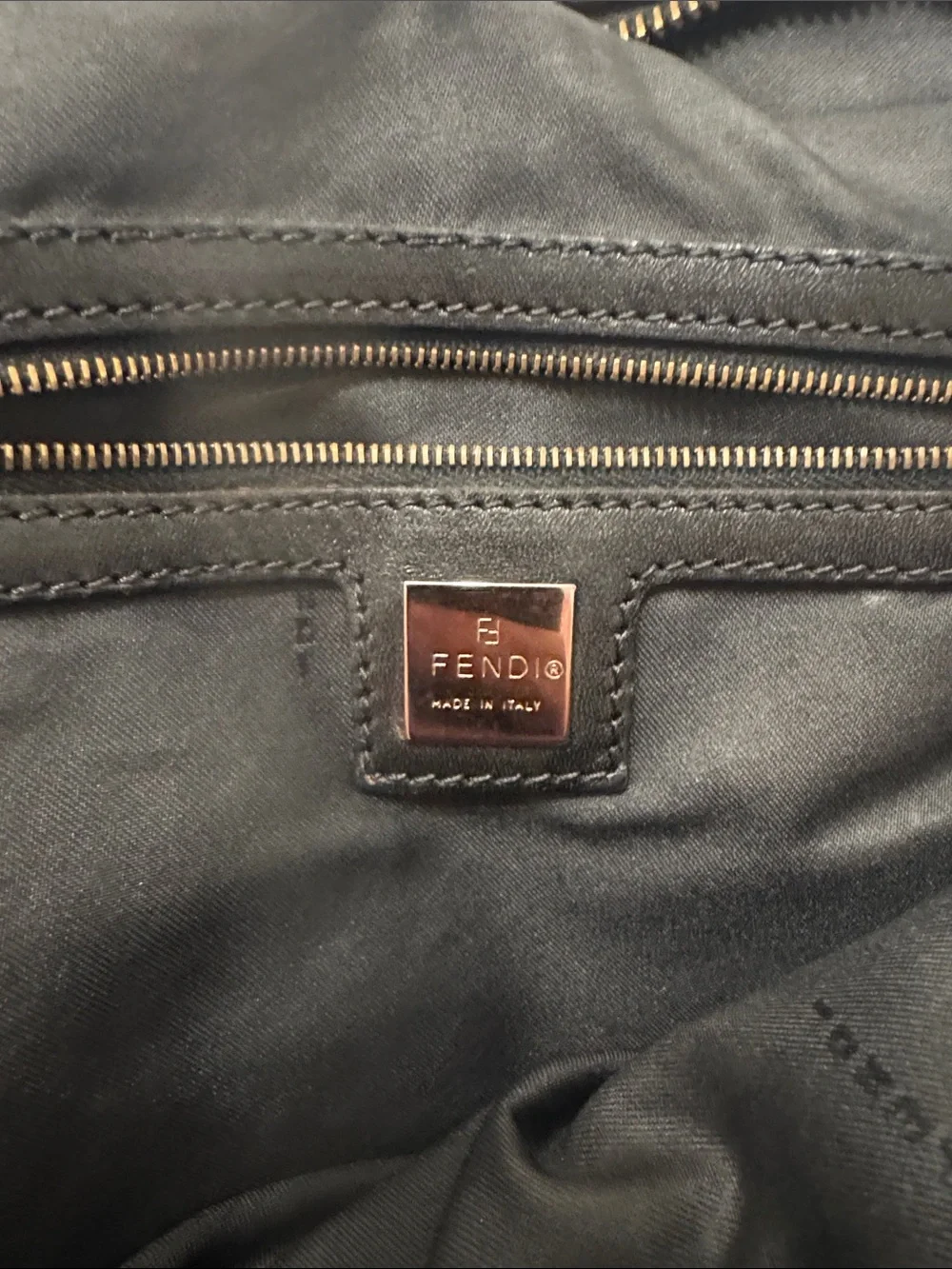 Fendi Black Zucca Shoulder Bag with Leather Trim Vintage